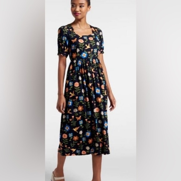 Princess Highway 16 Modcloth Midi Dress Visited By Hummingbirds - Picture 1 of 16